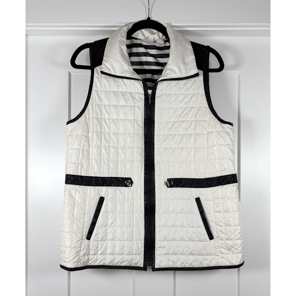 Zenergy by Chico's Quilted Puffer Vest Women's 1 M White Black Faux Leather READ